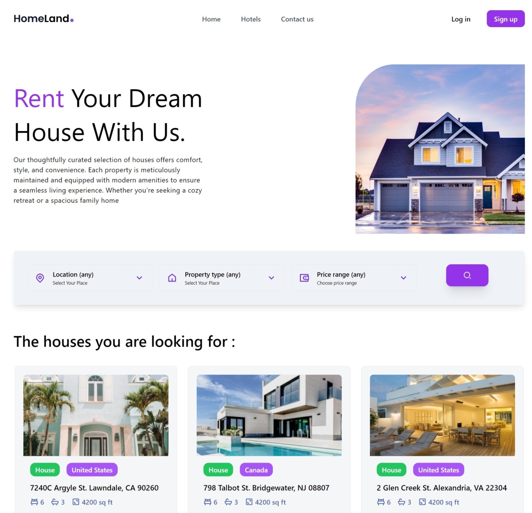 Screenshot of HomeLand - Premium Property Booking Platform project